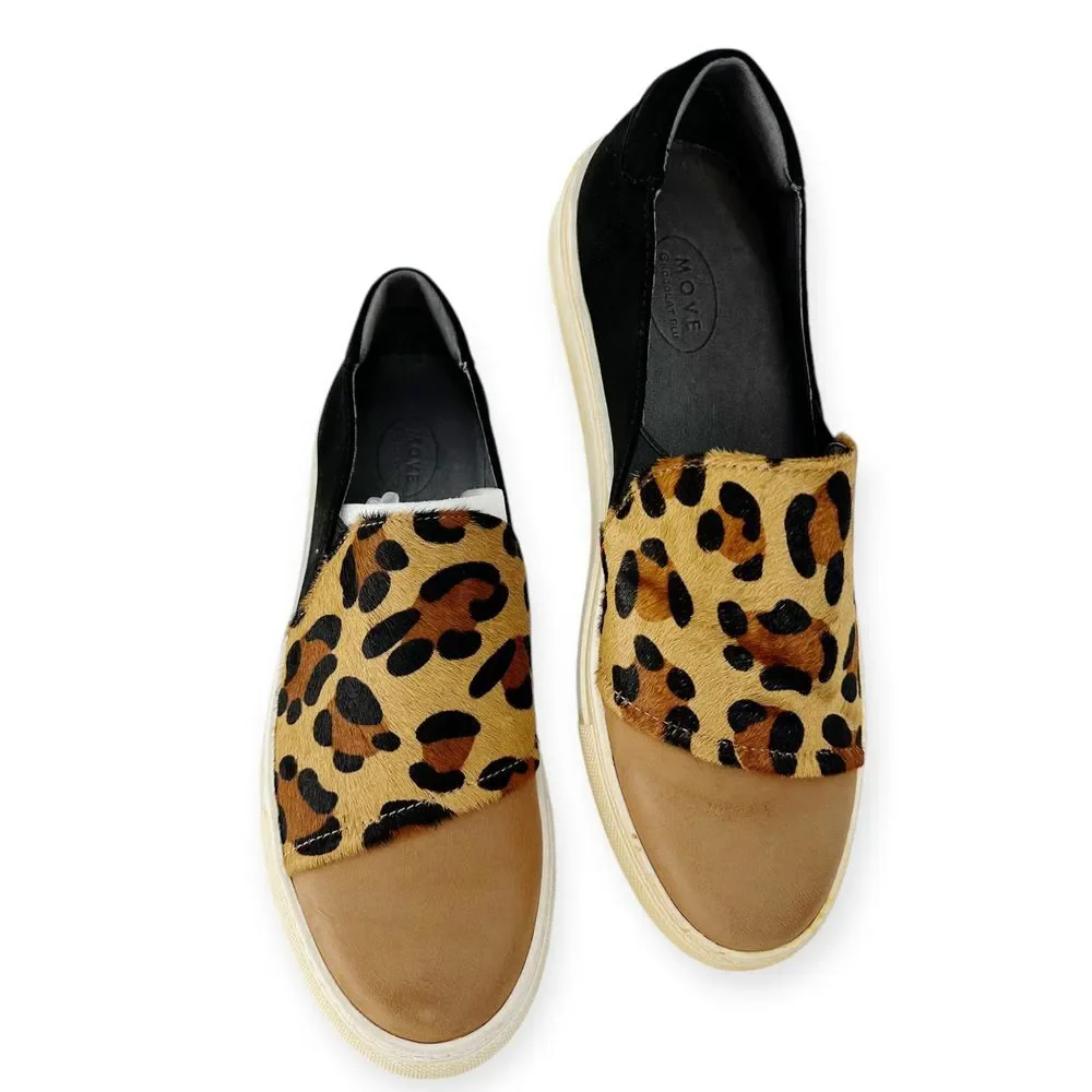 NIB Chocolat Blu MOVE size 9.5 Leopard Calf-Hair‎ Slip-On Sneaker mobwife boho